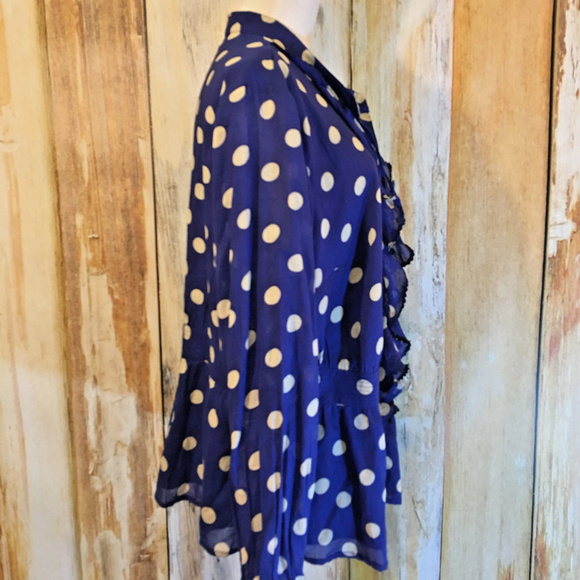 eShakti Custom Blouse Blue & White Dot Ruffle 1X - Picture 3 of 4